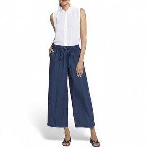 NYDJ Jayne High-Rise Tencel Wide Leg Pants Womens Medium Crop Pull On Drawstring
